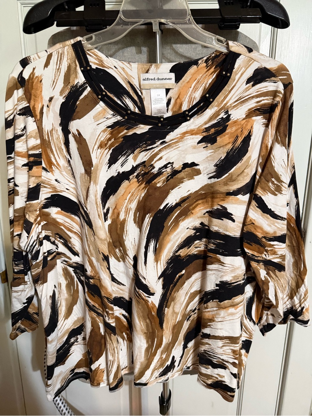Alfred Dunner Abstract Brushstroke Tunic in Brown, Black & Cream 3X